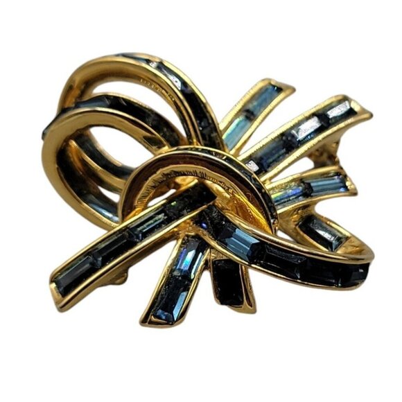 Nolan Miller Bow Brooch Baguette Rhinestones Vintage Retired Knot Gold Plated - Picture 6 of 10